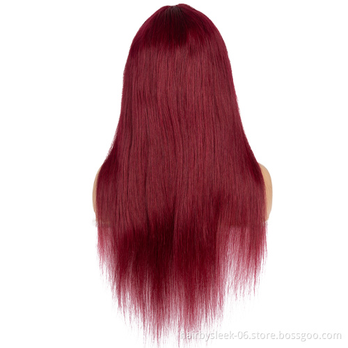 Wholesale 16~28 inches Straight Wig With Bang Brazilian Remy Human Hair Wig Burgundy Orange brown black Full Machine Made Wig